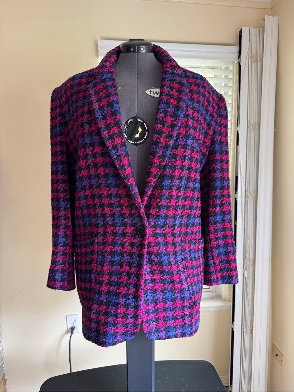 The Limited Pink & Purple Houndstooth Trench Coat
